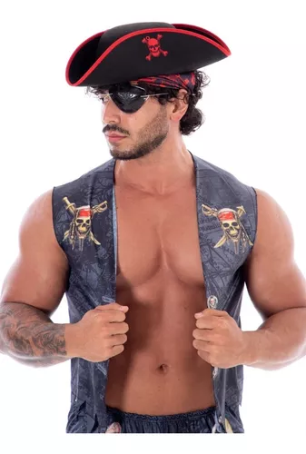 Fantasia Pirata Masculino Adulto Caribe Com Bandana 36 ao 50 (P 36-38)