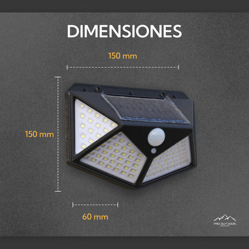Aplique Triangular 100 Led Solar Contra Agua Negro