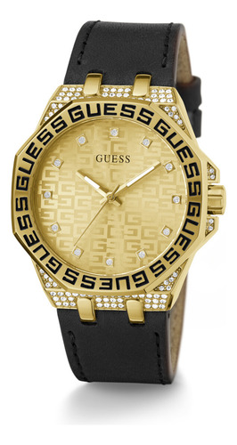 Reloj pulsera Guess GW0547L3 con correa de cuero color negro - fondo dorado