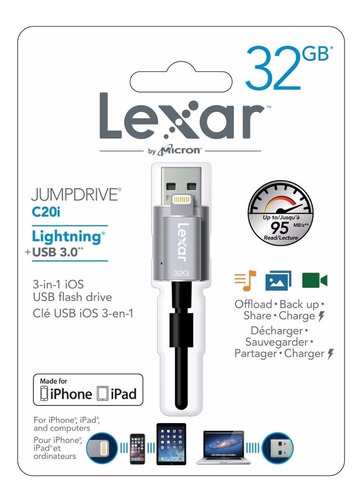 Memoria Usb Externa 32gb iPhone iPad Lexar Libera Espacio Color Gris Jumpdrive
