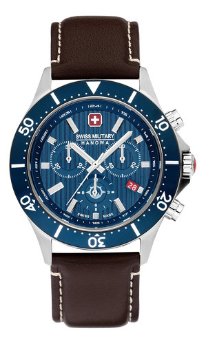 Reloj Swiss Military Smwgc2100706 Para Hombre Cronografo Color de la malla Marrón oscuro Color del bisel Azul Color del fondo Azul