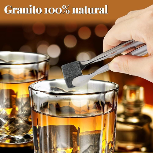 Juego De 9 Piedras Y Bolsa Reutilizables Para Whisky Pinzas