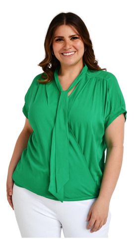 Blusa Con Corbata Roman Fashion /tallas Extras, 1833 (verde)