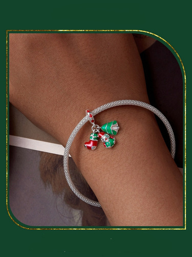 Zb Charm O Dije De Gnomo, Árbol De Navidad Y Bota. Plata