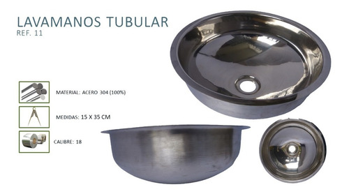 Imagen 2 de 2 de Lavamanos En Acero304 Tubular 35cm Institucional Innovaceros