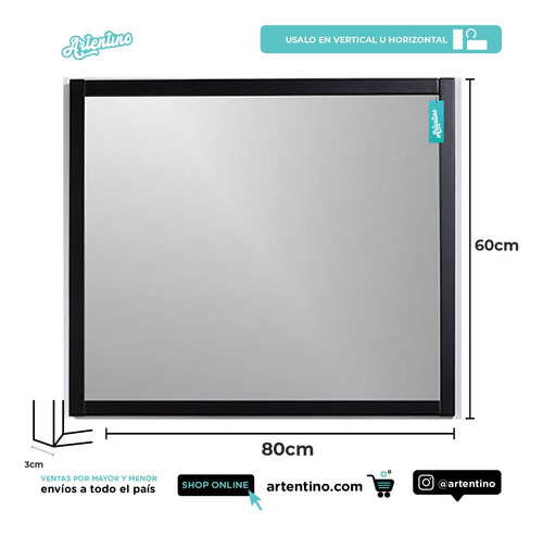 Imagen 4 de 10 de Espejo Rectangular Marco Hierro 80x60cm Deco Listo Colgar