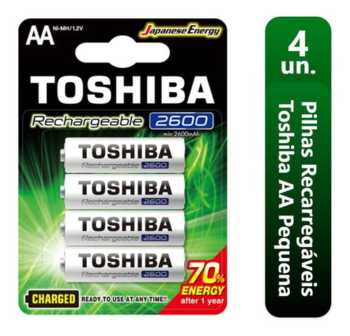 Pilhas Recarregáveis Aa 1,2v 2600mah Toshiba Cartela Com 4