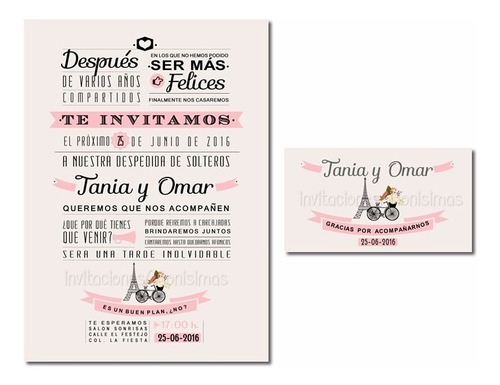 Invitación Y Tarjeta Despedida De Soltera Mixta Imprimible