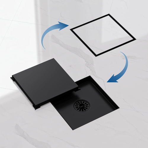 Desagüe Rejilla Cuadrado Negro Black No Atrim Baño 10x10cm