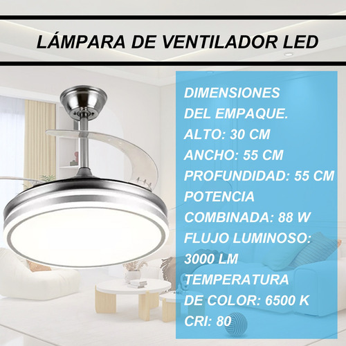 Ventilador De Techo Con Luz Con Control Remoto Abanicos 42 1.067 M 60hz Plata Blanco Plástico 4