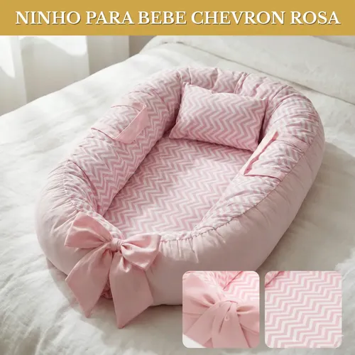 Ninho Redutor Para Bebê Recém-nascido Maternidade Super Macia Conforto  E Proteção - Chevron Rosa