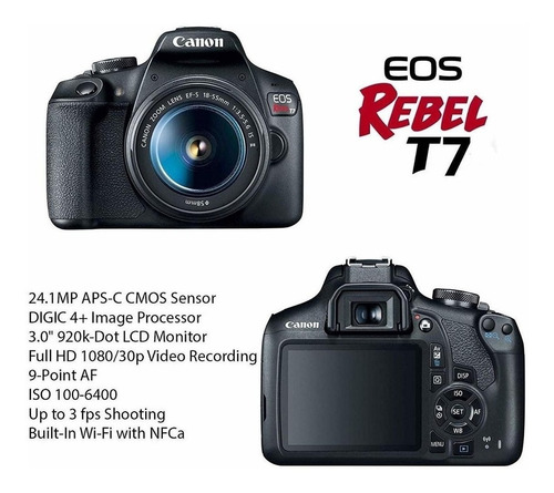 Imagen 5 de 10 de Canon Rebel T7 Kit 18-55mm Is Ii Nfc Wi-fi 24mp Full Hd Cmos