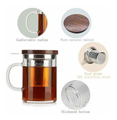 Imagen 3 de 6 de Taza De Té De Cristal Comi Taza De Cristal Con Tapa De Nuez