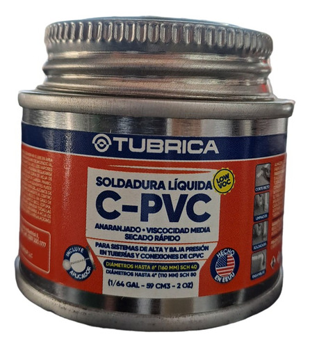 Soldadura Líquida Tubrica C-pvc Naranja 1/64