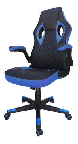 Silla de escritorio DeSillas Pro Gamer 10626 ergonómica  negra y azul con tapizado de cuero sintético