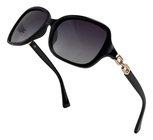 Lentes De Sol Feisedy Vintage Polarizados Uv400 Para Mujer Armazón Negro Diseño Ocean