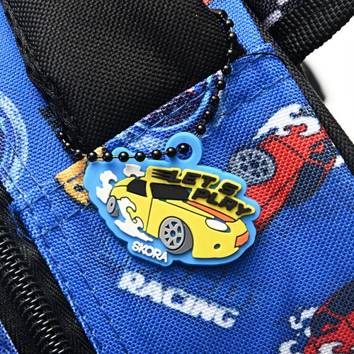 Mochila Autos Carreras Escolar Espalda Skora Lets Play Color Azul Diseño de la tela Gatito