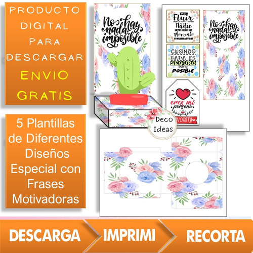 Imagen 3 de 4 de Imprimible Caja Porta Maceta 09 Frase Tag Regalo Empresarial