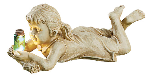 Estatua De Jardín Sobre Un Niño Con Luciérnagas, Decoración