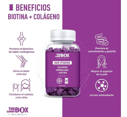Imagen 3 de 4 de The Gummy Box Hair Vitamins Colageno Hidrolizado + Biotina