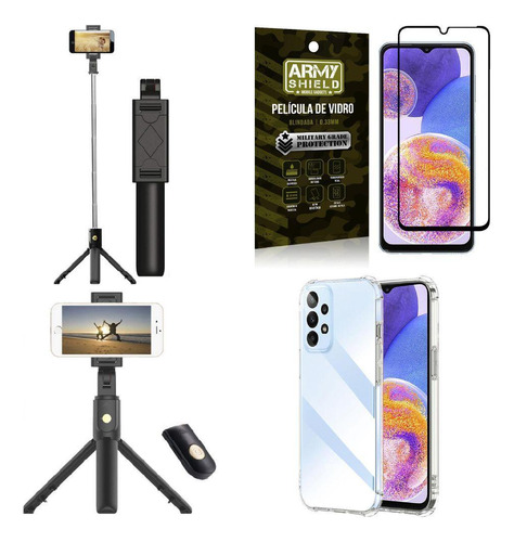 Kit Capa A23 4g +mini Tripé Selfie Bluetooth +película 3d