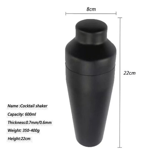 Juego De Coctelera 8 Piezas Acero Negro Mate