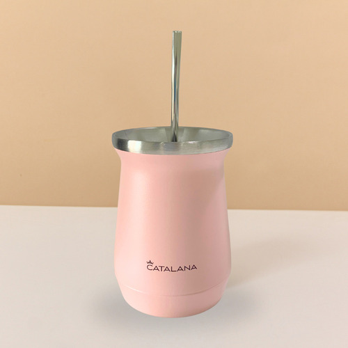 Kit Termo 1l + Mate 236ml Doble Acero Inox Frio Calor 20hs Rosa