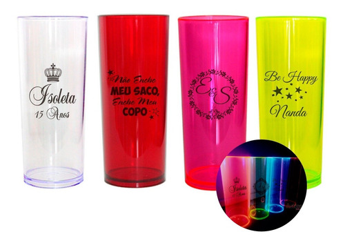 Copo Long Drink Neon Personalizado - Kit 10 Unidades