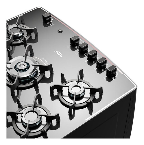 Fogão 5 Bocas Preto Com Mesa De Vidro E Timer Digital Bivolt