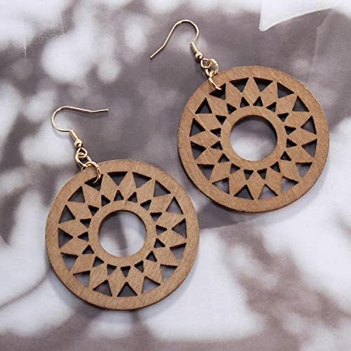 Pendientes Colgantes De Madera Pendientes Bohemios Geométric