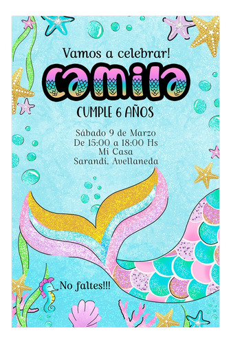 Sirenas Tarjeta Invitación Digital Imprimible