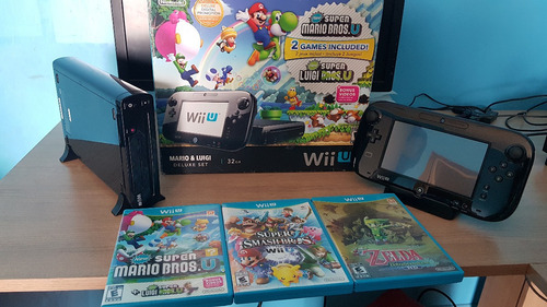 Nintendo Wii U Deluxe C/ 3 Jogos Originais, Wiimote E Haxchi