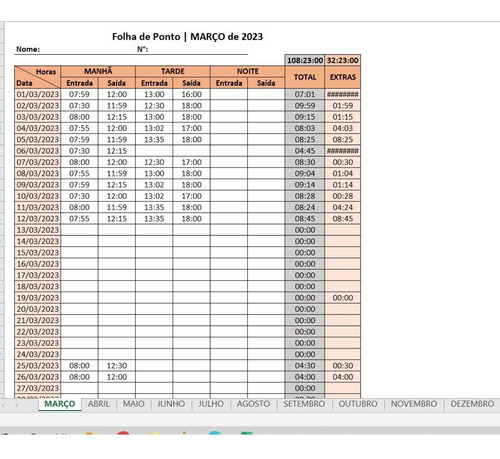 Planilha Excel Banco De Horas E Horas Extras