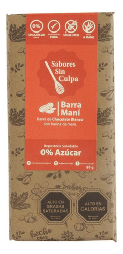 Sabores Sin Culpa Chocolate Blanco Con Maní Sin Gluten 80 G 