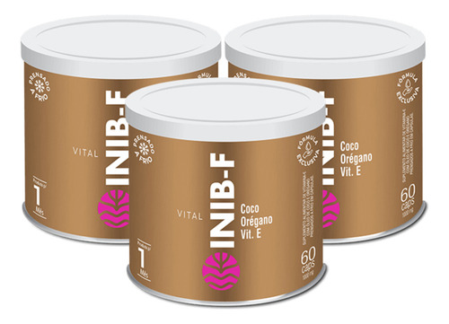 3x Vital Inib-f Vitamina E Óleo De Coco 60 Cápsulas Sabor Sem Sabor