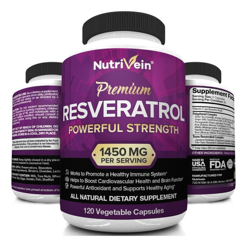 Resveratrol 1450mg Antioxidante Inmune Nutrivein 120 Cap