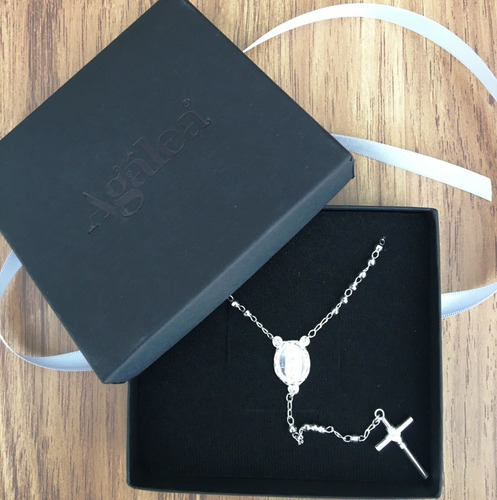 Collar Rosario Cruz Virgen En Plata .925 Agálea Joyería
