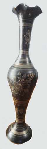 Florero Bronce Hindu Labrado, Antiguo 30 Cm Importado India