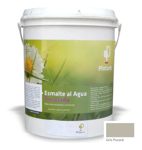 Esmalte Al Agua Reciclado Pinturec Gris Pucará 1 Galon