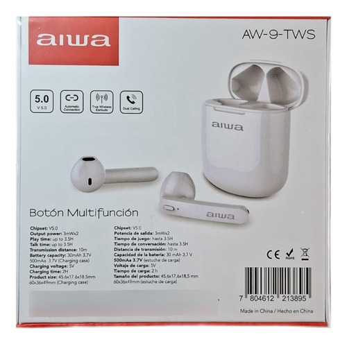 Audífonos Aiwa Inalámbricos Tipo Tws Bluetooth Aw-9tws Blan