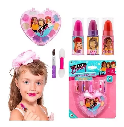 Kit Maquiagem Infantil Polibrinq Sombras+Batom+Gloss MK06