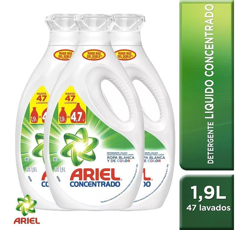Pack 3 Botellas Detergente Ariel Power Liquid 1,9 Lt