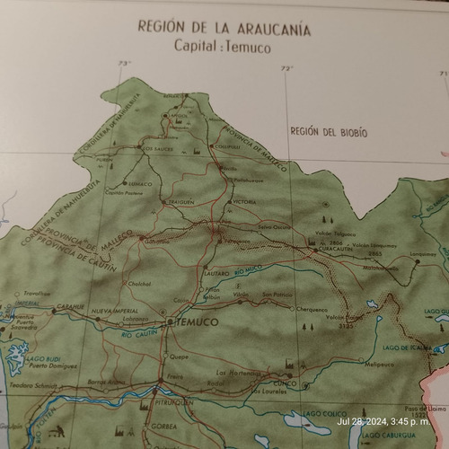 Mapa Región De La Araucanía 34x25cm. Imp. 1976 (Usado)