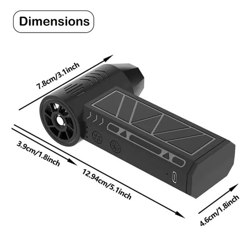 Miniventilador Turbo Jet De 130000 Rpm, Led, 3 Niveles Ajust