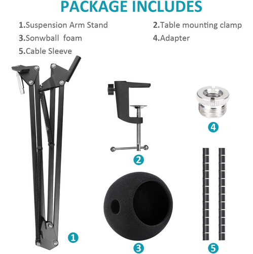 Snowball Ice Mic Boom Arm Stand Con Filtro Pop, Compatibl...