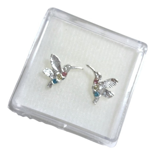 Aretes De Colibri Con Zirconias Colors De Plata 925 +estuche