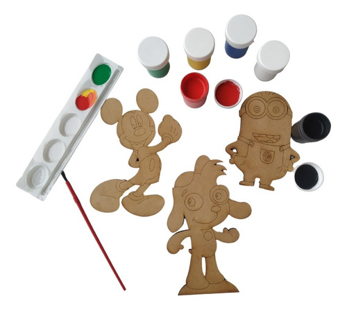 Kit Pinturas + 6 Figuras Madera Paw Patrol Simpson, El Chavo