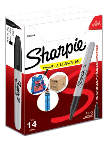 Marcador Permanente Sharpie Punta Fin Negro Caja X12 Escolar