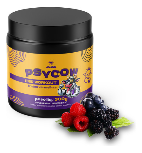 Pré Treino Psycow Juice 300g Frutas Vermelhas - Juice Sups