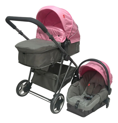 Carriola D Bebe Queen Portabebe Base Para Auto Rosa Rosa Gris Oscuro